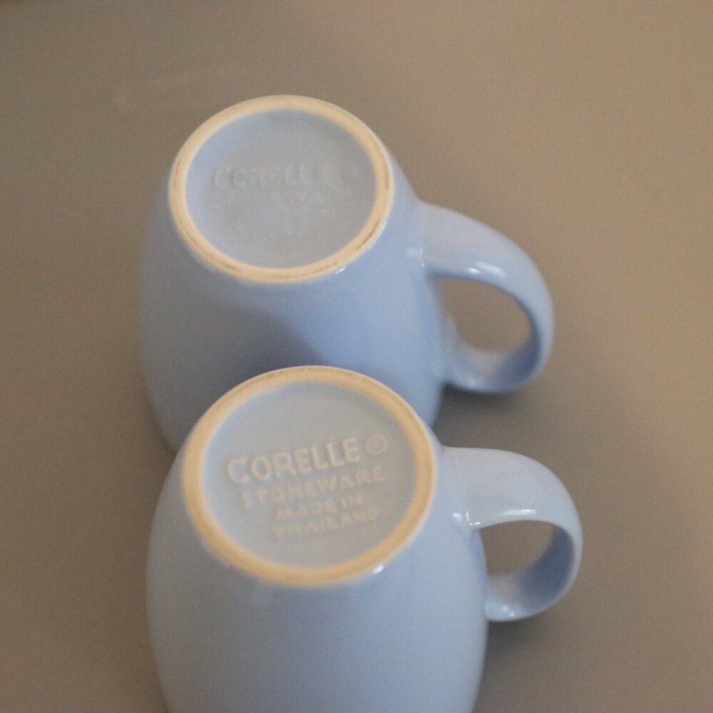 Set of 2 Light Blue EUC Corelle Stoneware Mugs